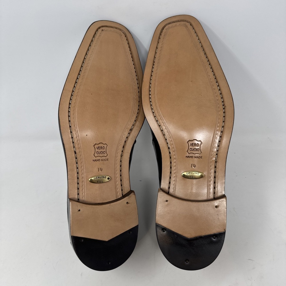 Belvedere Studio Genuine Eel Skin Men's Dress shoes - 14D Brown New In Box!! - Picture 7 of 14